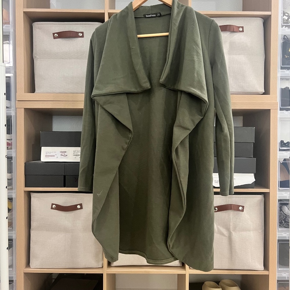 Boohoo Women Olive Military Green Cardigan